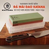 Đá mài dao Naniwa thương hiệu KATANA 2 viên độ mịn thô và trung #220/#1000 (185x65x30mm) - NKP-220/1000C đế kèm hộp đựng bảo quản