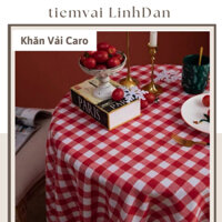 (Đã May Viền)[Hỏa tốc]Khăn vải caro đỏ làm khăn bàn , trang trí decor giáng sinh tiệm vải Linh Đan