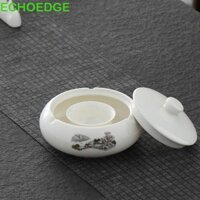 Đá mực thư pháp ECHOEDGE, Đĩa thư pháp hình nồi nóng phong cách Trung Quốc Inkwell, Dụng cụ vẽ mực tròn hai lớp bằng gốm tinh tế