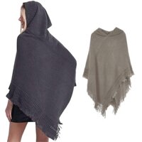 Da Nữ Mùa Đông Đan Mũ Trùm Đầu Poncho Mũi Móc Viền Tua Rua Khăn Choàng Quấn Áo Len
