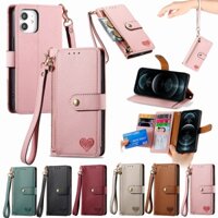 Da PU Dây Kéo Ví Lật Ốp Lưng Điện Thoại Trái Tim Cho Samsung note 20 S20 S22 S24 X Cover7 FE Plus Fan Edition Ultra