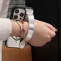 Da Sang Trọng Bóng Dây Đeo Cổ Tay Ốp Lưng Điện Thoại iPhone 16 15 14 Plus 13 12 11 Pro Max Trơn INS Thời Trang Mềm Chống Sốc