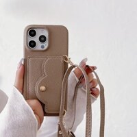 Da Sang Trọng Đeo Ngang Dây Lật Ví Điện Thoại Cho IPhone16 15 14 Plus 13 12 11 Pro Max Mini 7 SE Vỏ PU Chống Sốc