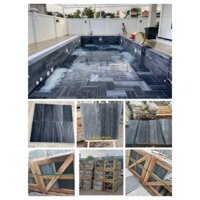 Đá sọc dưa lát sân, lát hồ bơi kích thước 30x60cm màu đen đậm - Đá ốp hồ bơi  - Đá lát sân vườn
