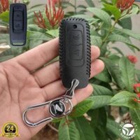 DA THẬT Bao da chìa khóa xe máy VISION 2021 - 2023, bảo hành 2 năm, da bò thật, - đen chỉ đen - chỉ lấy bao da