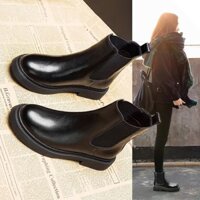 Da Thật Chính Hãng Chelsea Giày Bốt Ngắn Nữ Thu Đông 2025 Lông Cừu-Fleece-Fleece Chimney Boots Flat Martin Boot