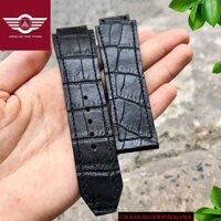 [DA THẬT] Dây đồng hồ HUBLOT  da cá sấu màu đen,mầu nâu ,gia công  case 42 size 19 - 25 -22