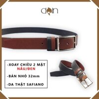 [Da thật] Thắt lưng da bò 2 mặt xoay chiều, DoinTL120 da safiano hai mặt Nâu và Đen, bản nhỏ 32mm cho Nam Nữ, BH 3 năm