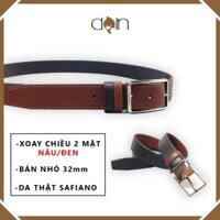 [Da thật] Thắt lưng da bò 2 mặt xoay chiều, DoinTL120 da safiano hai mặt Nâu và Đen, bản nhỏ 32mm cho Nam Nữ, BH 3 năm