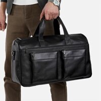 [Da thật] Túi du lịch nam nữ da bò thật; Túi trống nam da thật TT114LEA (Đen) - 100% da thật, BH 3 năm