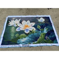 (đã thêu) Tranh thêu hoa sen trắng thêu kín 120x80cm