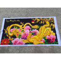 (đã thêu) tranh thêu thành phẩm long phụng sum vầy nền đen