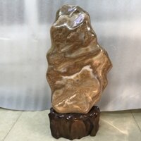 Đá, trụ đá, Cây đá màu vàng vân gỗ cao 48 cm, nặng 19 kg cm cho người mệnh Kim và Thổ đá tự nhiên  tặng chân đế gỗ rừng - Cây 1 Cao 50cm, nặng19kg