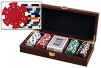 DA VINCI Mahogany Wood Poker Chip Set with Dice Striped 11.5 Gram Chips