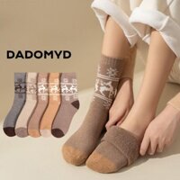 Dadomyd 5 Đôi Tất Lông Cừu Terry, Tất Tuyết Len Nhiệt Cashmere, Retro Mùa Đông Làm Dày Đi Bộ Đường Dài Du Lịch Giữa Ống Tất Chrismas Quà Tặng