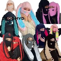 Dadomyd Beanie Mũ Tai Dài, Cổ Ấm Áp Mũ Dệt Kim, Lông Tơ Chống Gió Mùa Đông Phụ Kiện Tai Thỏ Mũ Nữ