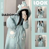 Dadomyd Váy ngủ mùa đông, Áo choàng trùm đầu dày hoạt hình, Bộ đồ ngủ dài cá xấu xí mềm mại ấm áp