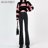 DaDuHey✨ New Korean Style Ins Women's High Waist Bootcut Jeans Stretch Skinny Retro Casual Wide Leg Slim Flare Pants