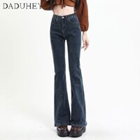 DaDuHey✨ New Korean Style Ins Women's Stretch Skinny Casual Retro Wide Leg Slim Flare Pants High Waist Bootcut Jeans
