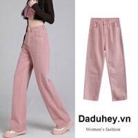 DaDuHey New Korean Version of INS Dirty Pink Casual Pants High Waist Loose Wide Leg Pants Niche Trousers