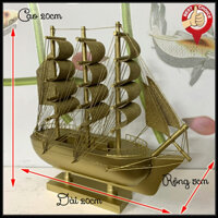 [Dài 20cm - Phủ vàng - Giao hàng nguyên chiếc] Mô hình tàu thuyền gỗ trang trí - tàu gỗ phong thủy thuận buồm xuôi gió