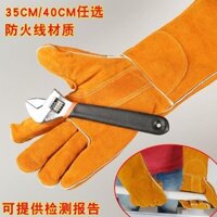 Dài 40cm Full Da Bò Chống Cháy Dây Găng Tay Hàn Chịu Nhiệt Độ Cao Gia Cố Dày Thợ Hàn Hàn Bền
