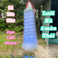 [Dài 50m/100m] Lưới xù, lưới đánh cá 3 màn Thái xù cao 9 tất, lưới chỉ to cước 0.15, lưới mặt ngang xù