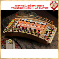 [Dài 60cm trưng bày Buffet] Khay cầu gỗ trang trí Sushi Nhật Bản khay gỗ trang trí món ăn - Loại 2 tầng - Gỗ tự nhiên
