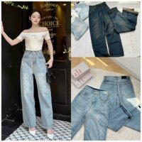 (Dài 95cm) Quần Jeans Suông Nấm Lùn Lưng Cao Nơ Ép Kiểu Mới Thảo Xinh Store Ms 435