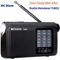 Đài chính hãng Retekess Tr605 có đèn pin, Radio FM AM, nhỏ gọn, bắt sóng cực tốt,