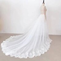 Dài Có Thể Tháo Rời Overskirt Tuyn Ren Trắng Đính Váy Cô Dâu Váy Cưới Đầm Dự Tiệc