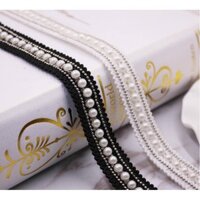 Dải dây ruy băng trang trí có đính ngọc trai giả