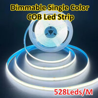 Dải đèn Led COB một màu có thể điều chỉnh độ sáng 5M DC12V / 24V 528Leds / M 10Mm 3000K 6000K 4000K Đèn dải đồng phục không điểm có thể điều chỉnh địa chỉ cho đèn tủ cầu thang