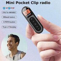 Đài FM bỏ túi Mini có thể sạc lại Bộ thu vô tuyến 76-108MHZ di động có đèn nền Màn hình LCD Tai nghe 3,5 mm có dây Dễ sử dụng