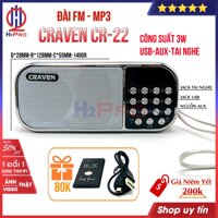 Đài FM-Mp3 CRAVEN CR-22 ​3W H2Pro USB-Thẻ nhớ-pin sạc BL-5C (1 chiếc), đài radio FM-máy nghe nhạc cao cấp (tặng pin sạc BL-5C và dây sạc giá 80k)