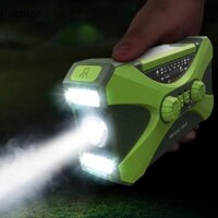 Đài phát thanh khẩn cấp POKINGE, Đèn đọc sách quay tay AM / FM / WB Đài phát thanh thời tiết, Loa siêu trầm an toàn đa chức năng Loa không dây di động Cắm trại ngoài trời