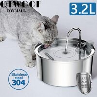 Đài phun nước cho mèo QTWOOF, Bình đựng nước cho thú cưng bằng thép không gỉ 108oz / 3.2L, Bình uống nước cho thú cưng im lặng thông minh bền bỉ cho chó