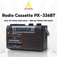 Đài Radio Cassette PX- 336BT Màu Nâu Cổ Điển, Kết Nối Bluetooth, Hỗ Trợ USB, Thẻ Nhớ, Tai Nghe, AM/FM/SW, BH 12thg
