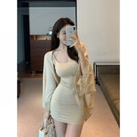 Dài Tay Ren Choàng Phù Hợp Với Nữ Pure Desire Sling Đầm Váy Ngắn Rộng Nữ Đầu Thu