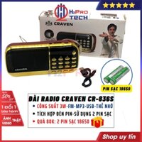 Đài Thẻ Craven Cr-836S 3W Radio Fm-Mp3-Usb-Thẻ Nhớ-Đèn Pin, Loa Thẻ Nghe Nhạc Mini Cao Cấp, Tặng 2 Pin Sạc-H2Pro Tech