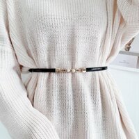 ĐaI váy, thắt lưng bản nhỏ 1cm, rút dây 2 bên phối đầm nữ