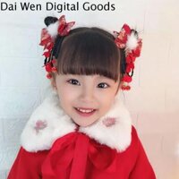 DAI WEN Bé gái Ngọt ngào Phong cách Trung Quốc Khăn choàng đầu Hanfu Lễ hội năm mới Nữ Tua rua Kẹp tóc tết tóc giả Phụ kiện tóc Kẹp tóc nơ Kẹp bên hông