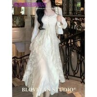 Daigou Boutique Khuyến Nghị ~ Đầm Trắng Dạ Hội Đầm Mùa Xuân Dopamine Váy Nhỏ Đẹp Ren Cổ Vuông Fujia Con Gái Phong Cách Váy Dài Nữ
