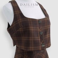 DAILISM Set áo kèm chân váy kẻ caro vintage