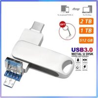 【Daily Deals】 3-IN-1 USB Flash Drive 2TB High Speed USB 3.0 1TB OTG Pen Drive Free Key Chain Pendrive For Mobile Phone Silver Memory