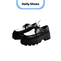 Daily Shoes Giày Da Nam Chunky Derby Đen Trắng Đế Mario Tăng 7cm Chiều Cao- Giày Tây Nam Unisex