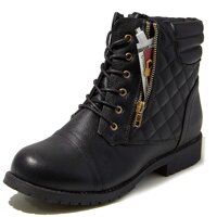DailyShoes Women's Military Lace Up Buckle Combat Boots Ankle High Exclusive Credit Card Pocket