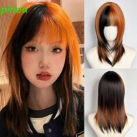 Dàiqiying Đen Nổi Bật Màu Cam Tóc Giả, Gothic Cosplay Air Bang Mullet Head Tóc Giả, Tóc Giả Chịu Nhiệt Vừa Lông Tơ Ngắn Thẳng Tóc Giả Đảng