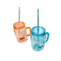 Daiso Cốc Nhựa Trong Suốt Kèm Ống Hút 500ml (inbox chọn màu)