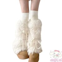 Dal Nữ Lông Trắng Chân Ấm Tất Bông Tai Kẹp Ruy Băng Nơ Quần Legging Giày Bốt Bao